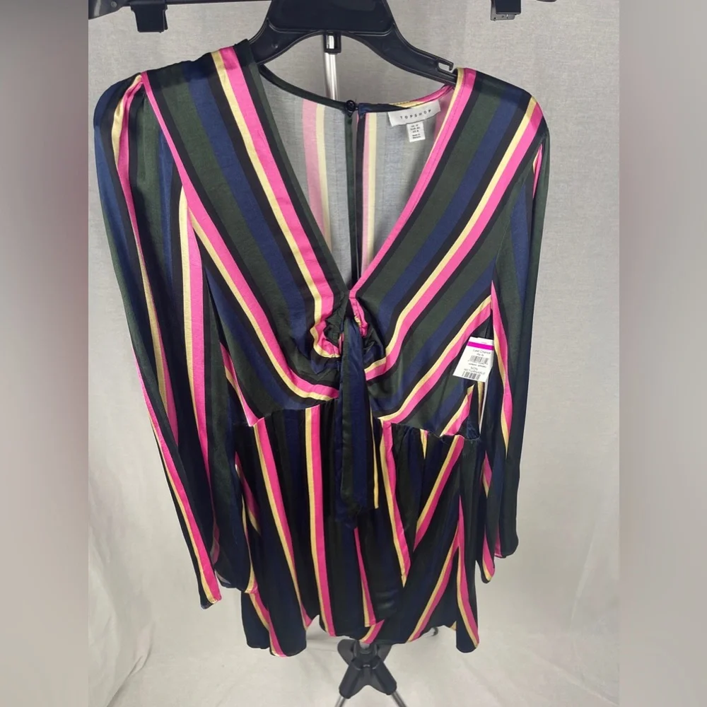 Top shop STRIPE PRINT MINI DRESS WITH TIE FRONT Size 8 (Medium) NWT - Picture 5 of 15